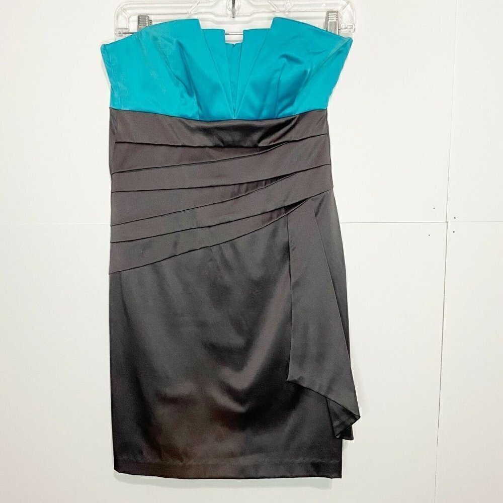 Teeze Me Sz 5 Strapless Formal Cocktail Dress Teal Gray Tiered Back Zip Lined
